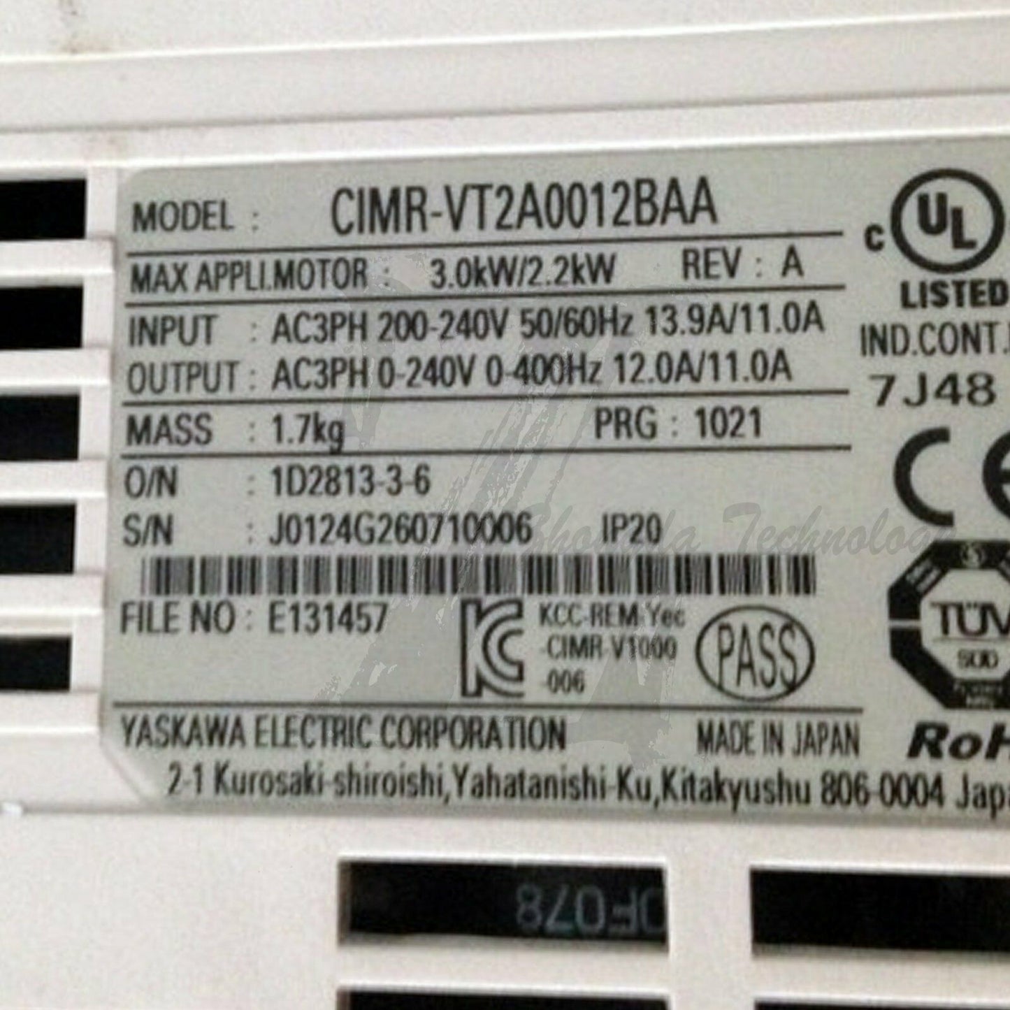 1PC Used Yaskawa inverter CIMR-VT2A0012BAA 2.2KW 200-240V Tested Good - YASKAWA