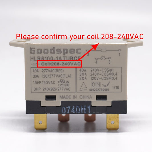 1PC Goodspec HLR6100-1ATUBCF 208-240VAC Compressor Relay 4 Pins 40A