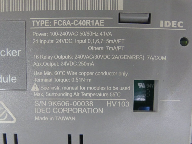IDEK FC6A-C40R1AE PLC MODULE | High-Performance Industrial Control System | Compact Design for Easy Integration | Features: 24VDC, 50Hz, 40A Maximum Load - IDEK