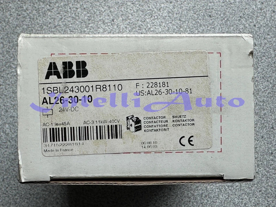 ABB AL26-30-10 CONTACTOR 40A-28A, 600V, 24VDC COIL, 1NO, 1SBL243001R8110