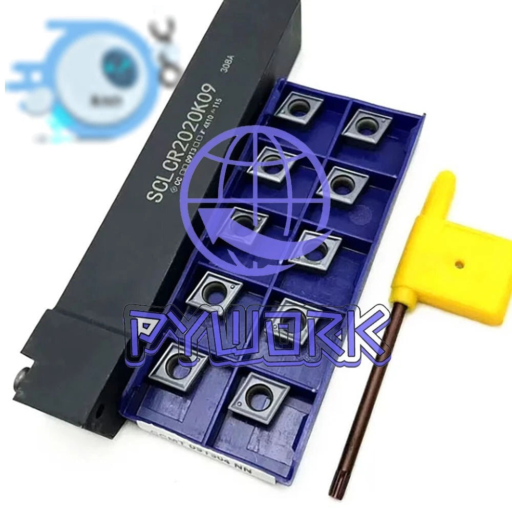 SCLCR2020K09 CNC Lathe Turning Tool Holder + 10Pcs CCMT09T304 NN Carbide Inserts