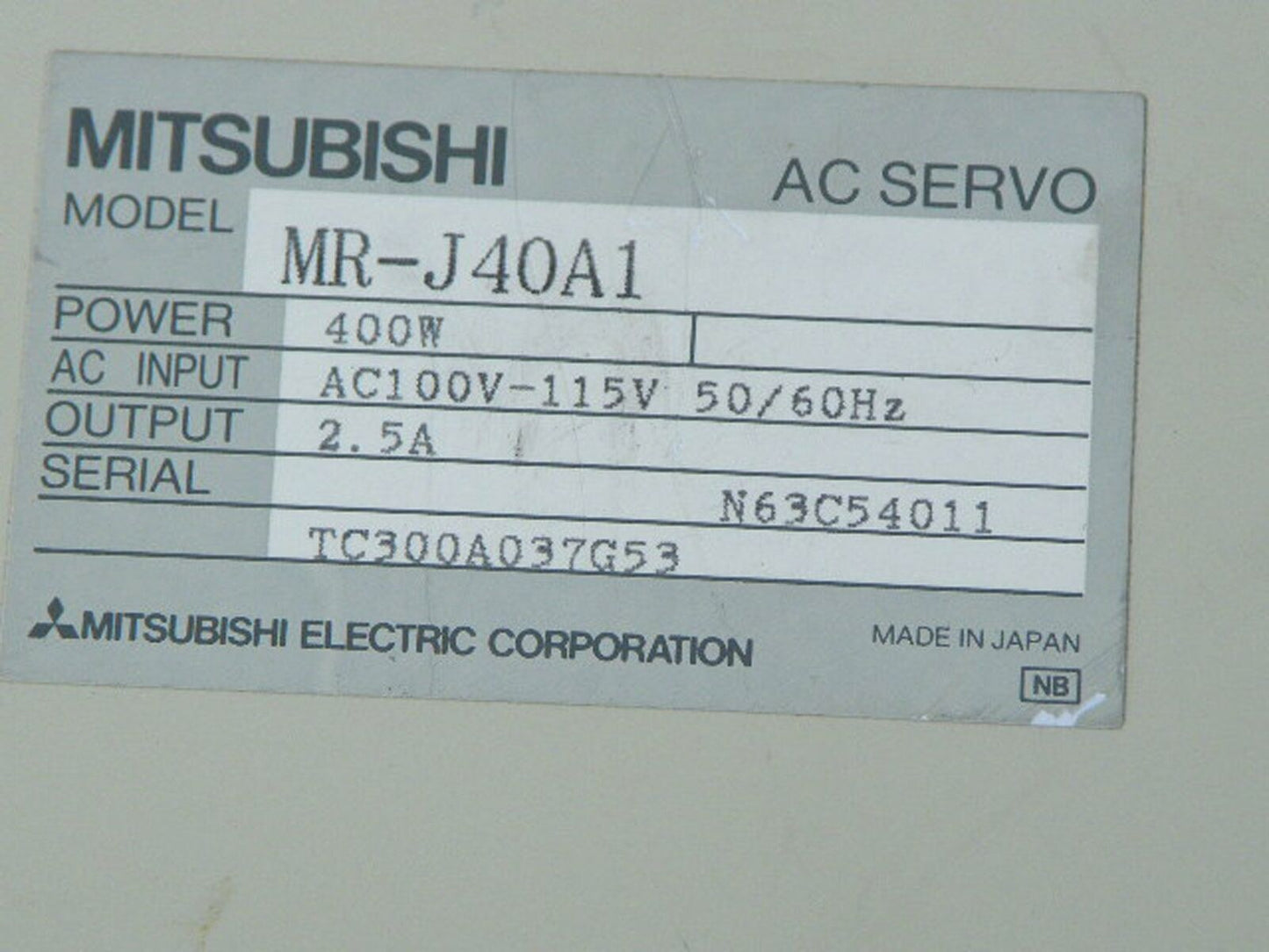 Mitsubishi MRJ40A1 Servo Driver – Used - MITSUBISHI