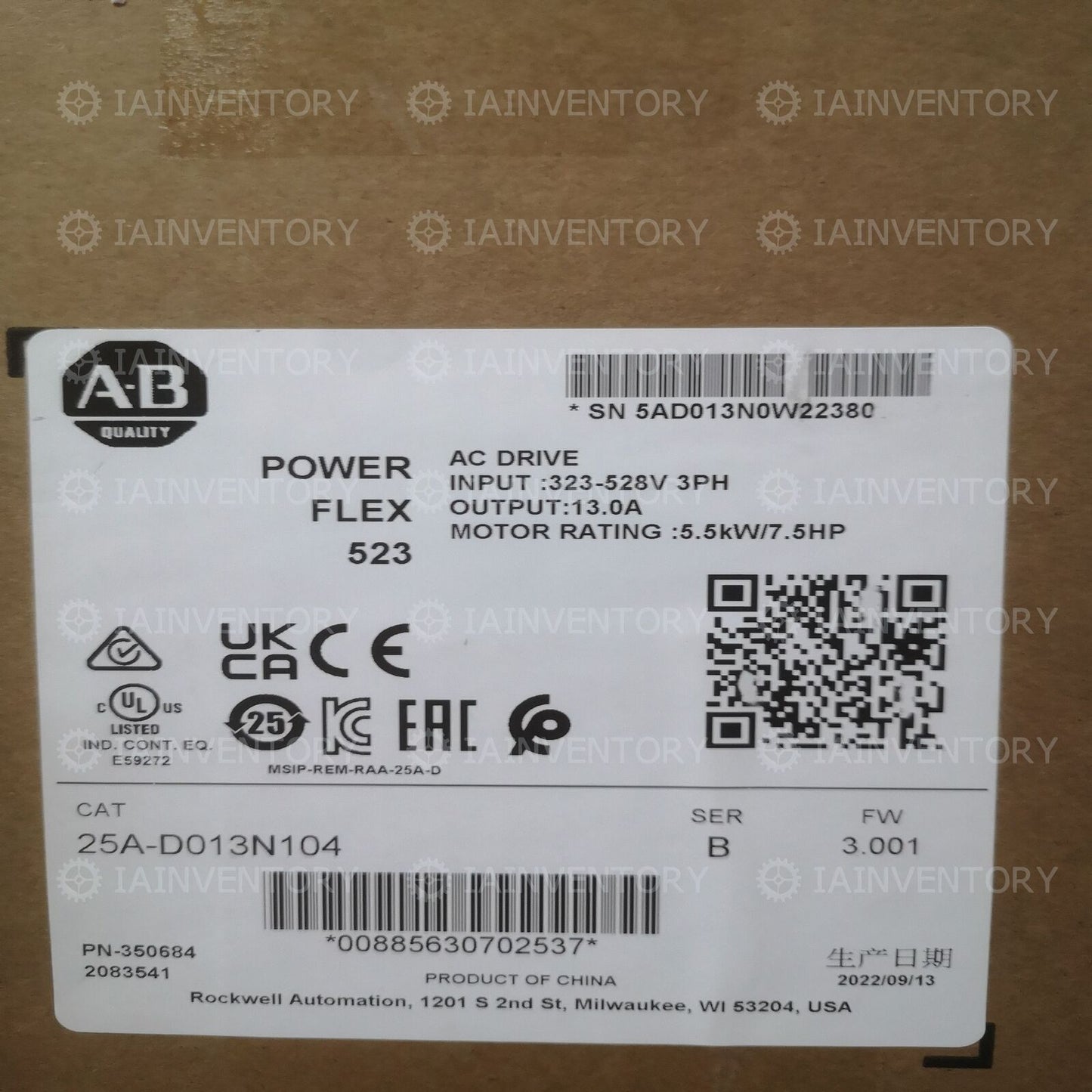 Sealed Allen-Bradley 25A-D013N104 ONE YEAR FAST SHIP - Durable and Reliable industrial seal solution - ALLEN-BRADLEY