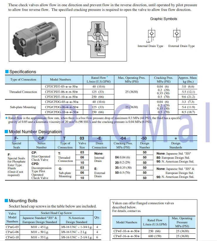 YUKEN CPDG-03-35-50 Check Valve ~1PCS