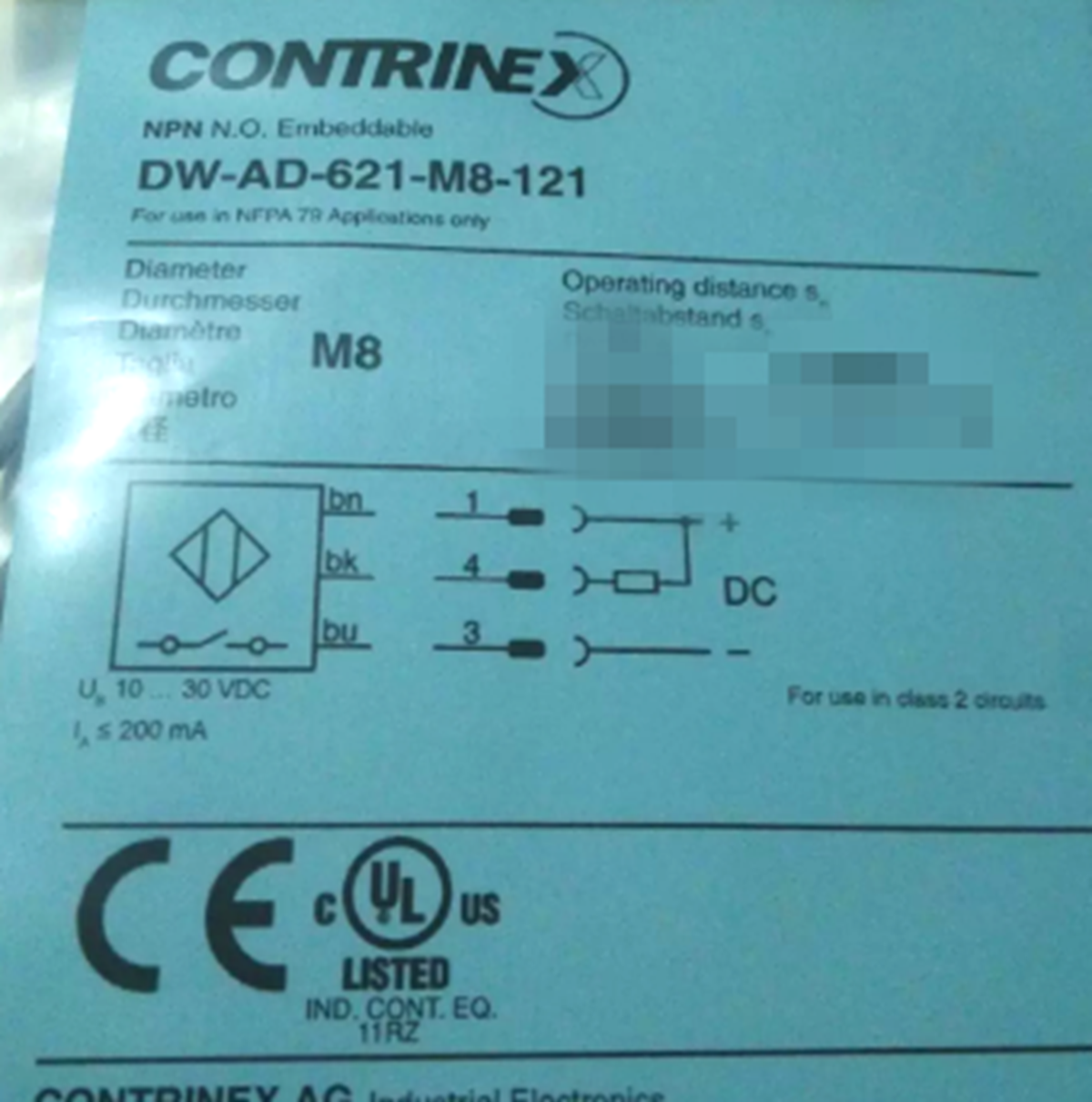 CONTRINEX DW-AD-621-M8-121 Cable PVC M8 x 1 Flush Inductive Proximity Sensor - CONTRINEX