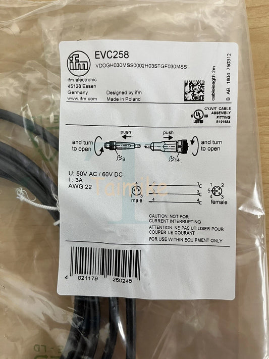 ! IFM EFECTOR EVC258 Sensor Connection 2m Cable - M12/M8 - Factory Sealed!