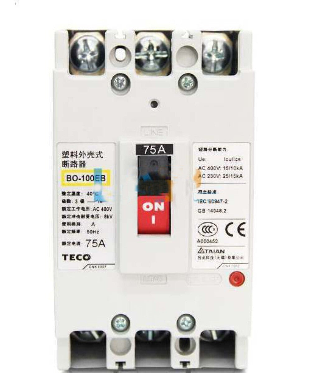 1PCS For TECO Molded Case Circuit Breaker BO-100EB 3P 75A AC 690V