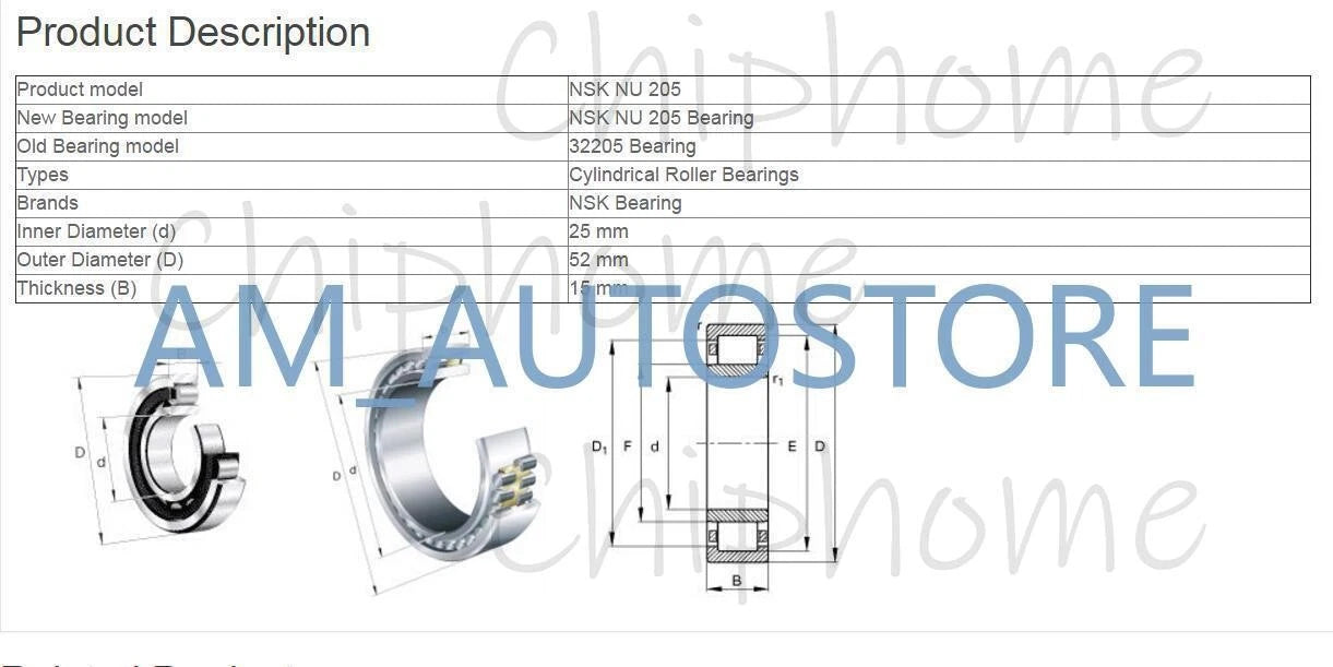 1PCS NSK NU 205 EM Cylindrical Roller Bearings 25x52x15mm