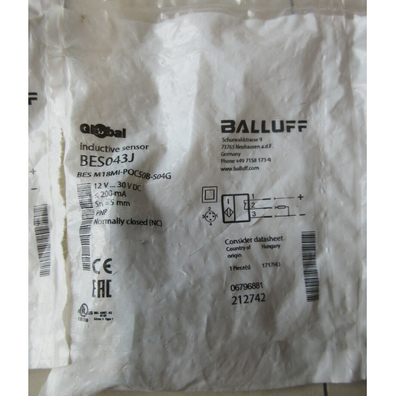 Proximity Switch BES M18MI-POC50B-S04G - BALLUFF