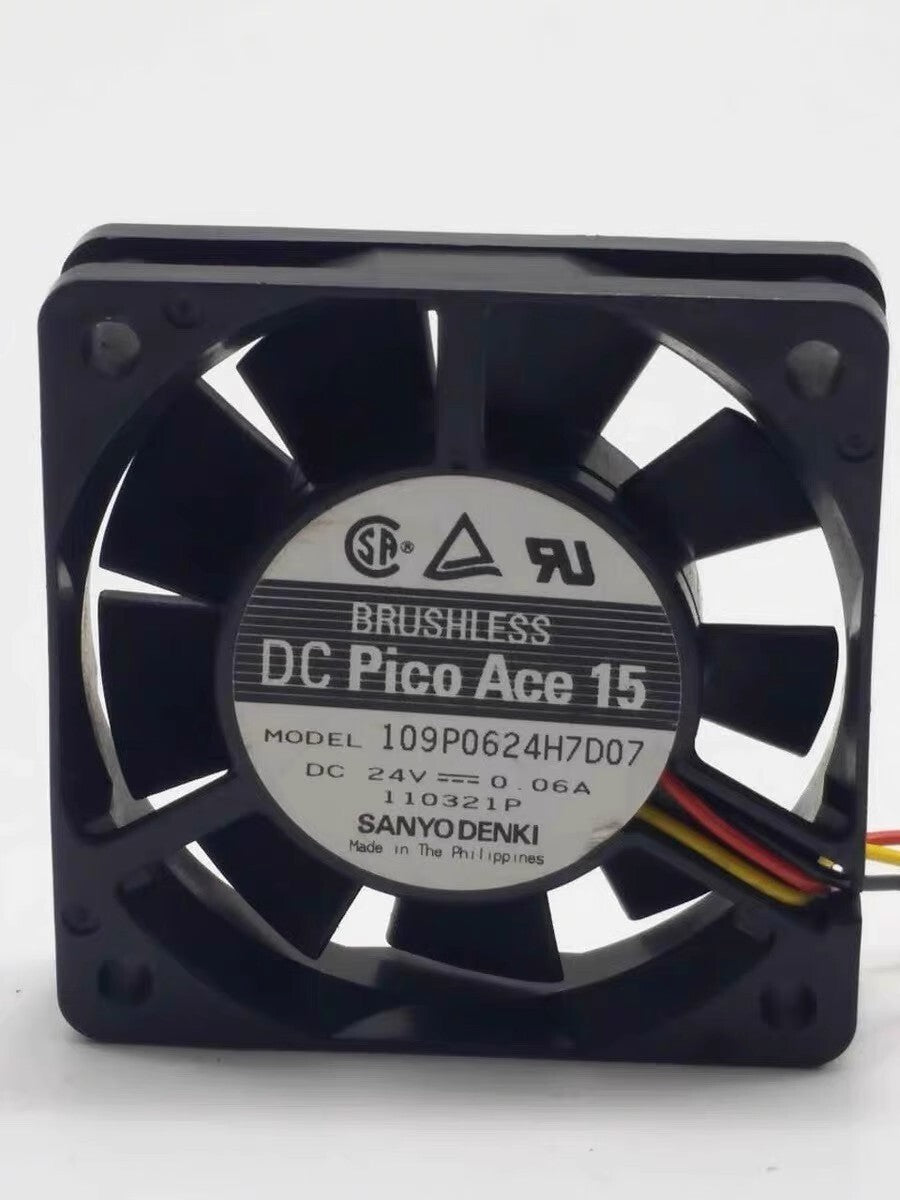 SANYO 109P0624H7D07 6015 DC24V 0.06A 6CM 3-Wire Silent Cooling Fan