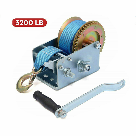 3200lbs Hand Winch polyester strap for Boat ATV Trailer RV Blue - YETI