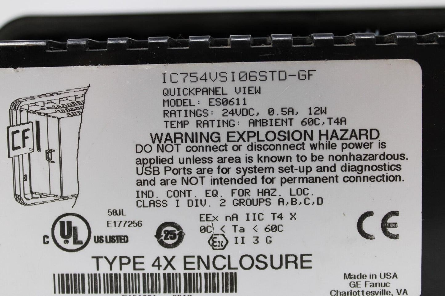 used GE Fanuc IC754VSI06STD-GF Quickpanel Operator Interface Panel ES0611 - GE FANUC