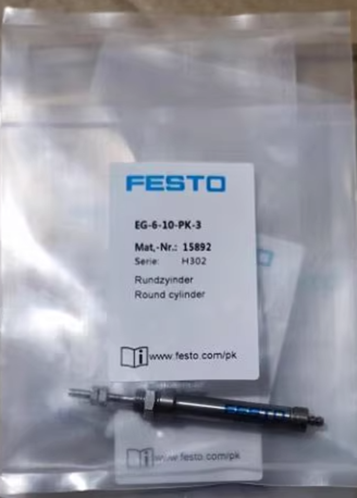 FESTO EG-6-10-PK-3 15892 Round Cylinder, Diameter: 15mm, Length: 92mm - FESTO