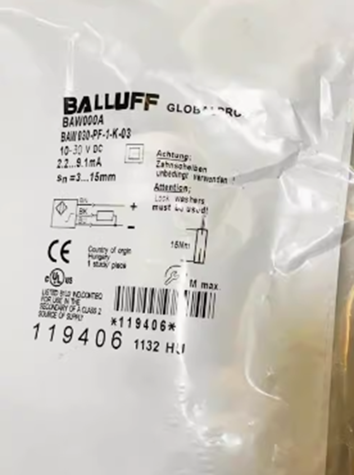 BALLUFF BAW000APF1K03 Proximity Switch Sensor - BALLUFF