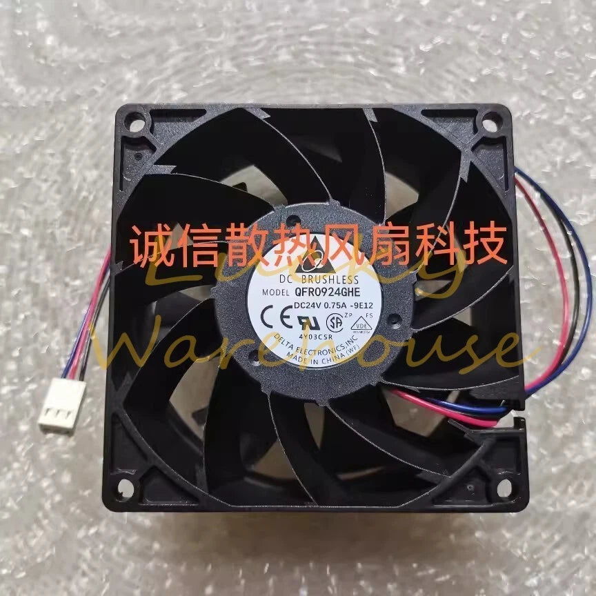 Delta QFR0924GHE 9038 DC24V 0.75A 90*90*38MM 3-Pin Inverter Cooling Fan