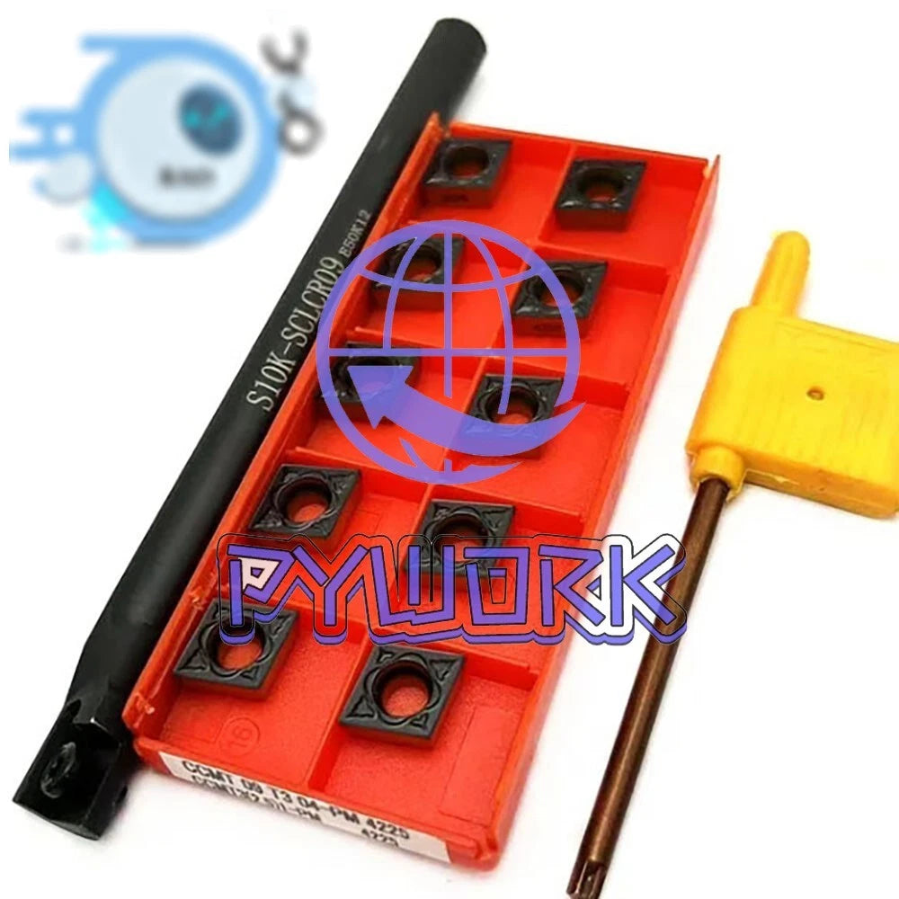 S10K-SCLCR09 Lathe Turning Tool Holder +10Pcs CCMT09T304-PM 4225 Carbide Inserts