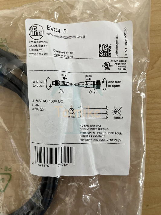 ! IFM EFECTOR EVC415 Sensor Connection 3m Cable - M12/M8 - Factory Sealed!
