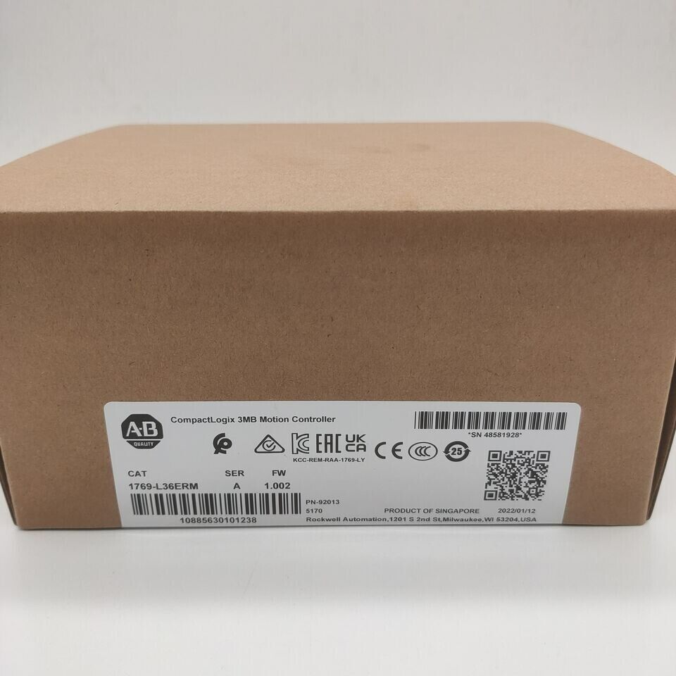 New CompactLogix AB 1769-L36ERM SER Motion Controller 3MB, Sealed Enclosure, 32-bit Processing, 48-bit Resolution, 2.4 GHz Wi-Fi, Bluetooth 5.0, 1000 mAh Battery Pack, 1-Year Warranty - COMPACTLOGIX