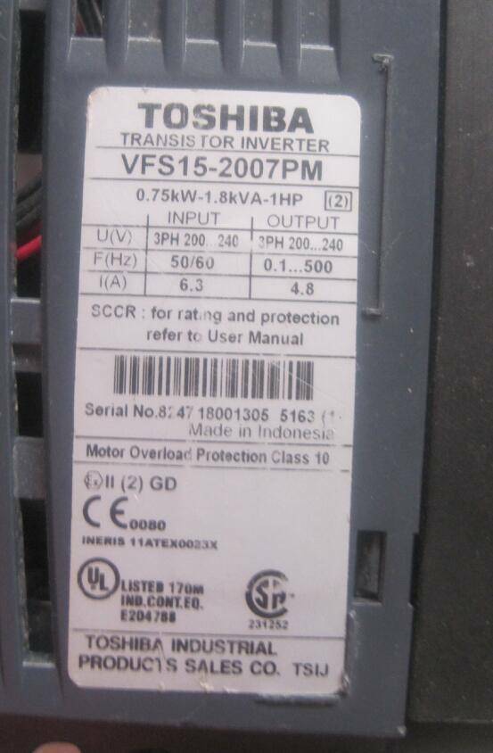 Used Inverter: Toshiba VF-S15 0.75KW 220V VFS15-2007PM Tested Good - TOSHIBA