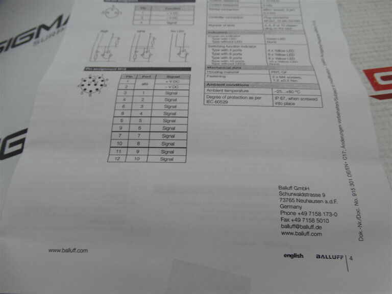 BALLOFF BPI 8M303P-5K-B0-SM4CT CONNECTOR: BALLUFF Connectors - BALLOFF