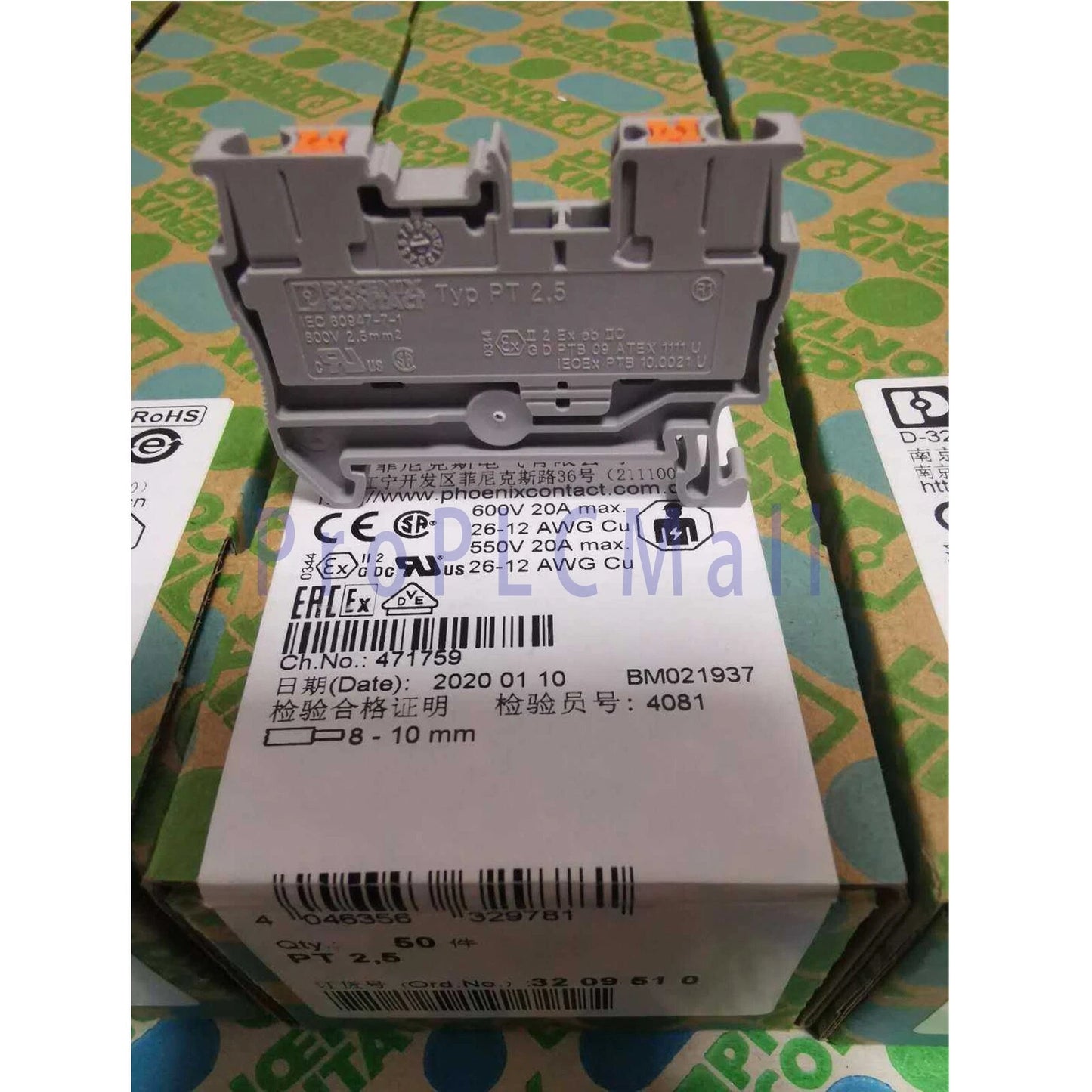 50Pcs/Box For PHOENIX CONTACT Feed-through terminal block PT 2,5 3209510 #F