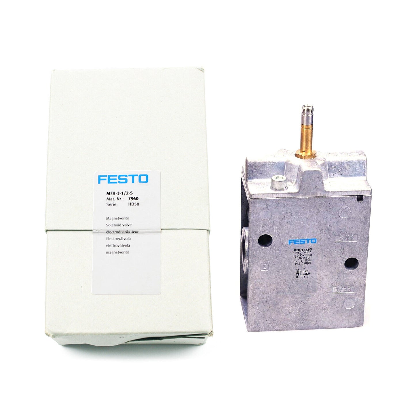 new In Box FESTO MFH-3-1/2-S 7960 Solenoid Valve - FESTO