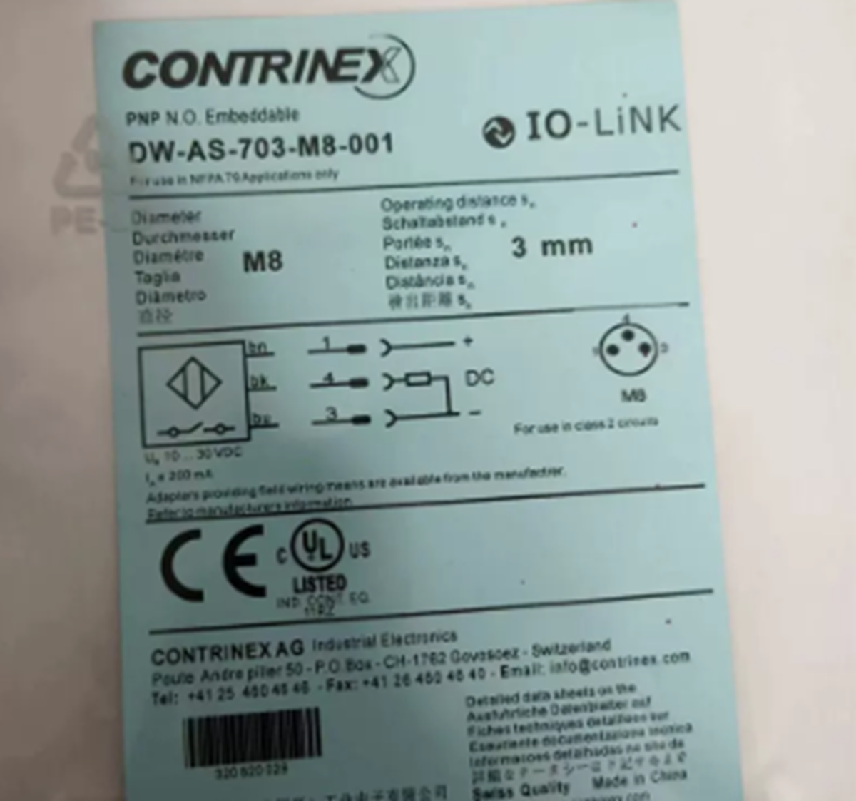 CONTRINEX Proximity Switch DW-AS-703-M8-001 - CONTRINEX