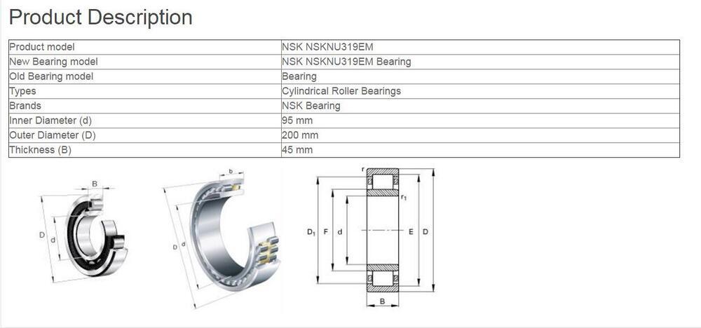 1PC NSK NU 319 EM Cylindrical Roller Bearings 95x200x45mm