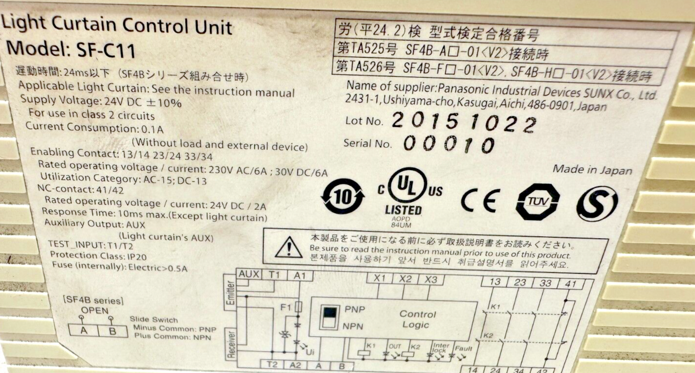 used Panasonic SF-C11 Light Curtain Control Unit - PANASONIC