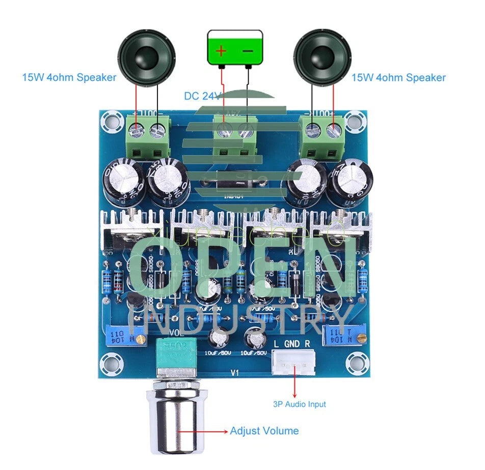 DC 24V 15W+15W Dual Channel Stereo Power Amplifier Module Class D Audio Conveter