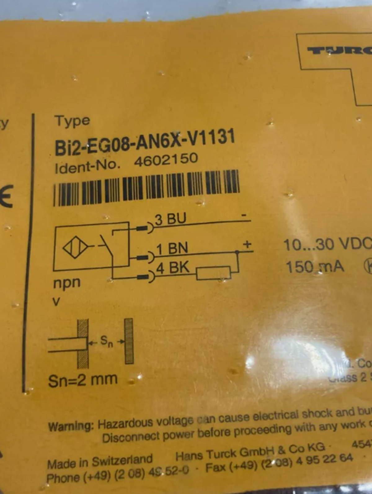 3 Wire DC PNP Inductive Proximity Sensors Switches TURCK BI2-EG08-AN6X-V1131 - BRAND: TURCK