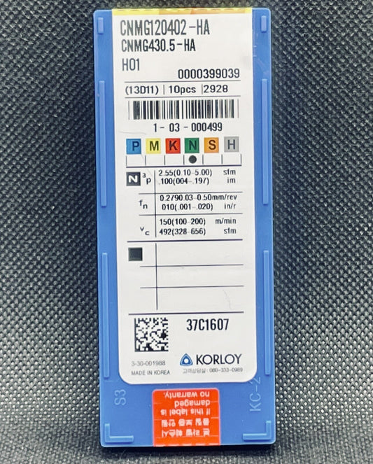 Korloy CNMG430.5HA H01 / CNMG120402HA H01 Carbide Inserts for Aluminum 10 PCS