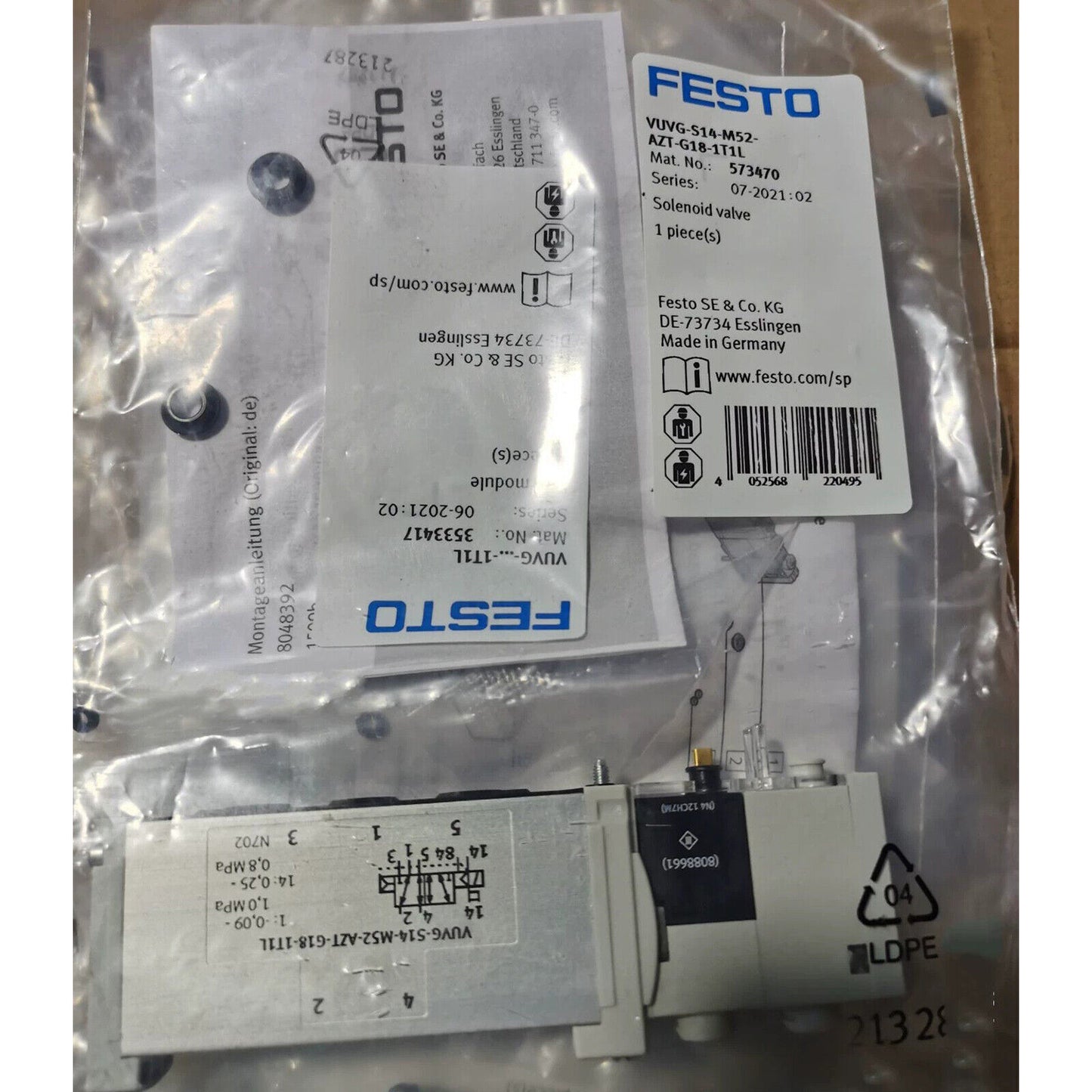 One FESTO VUVG-S14-M52-AZT-G18-1T1L 573470 Solenoid Valve Free Shipping