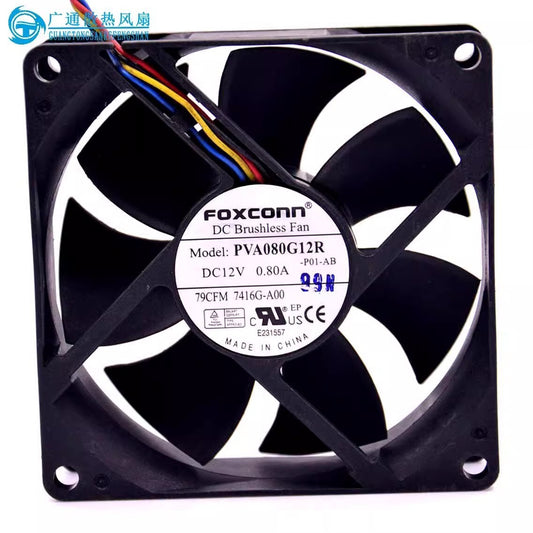 FOXCONN PVA080G12R 8025 DC12V 0.80A 8CM 4-wire ball bearing high air flow coolin