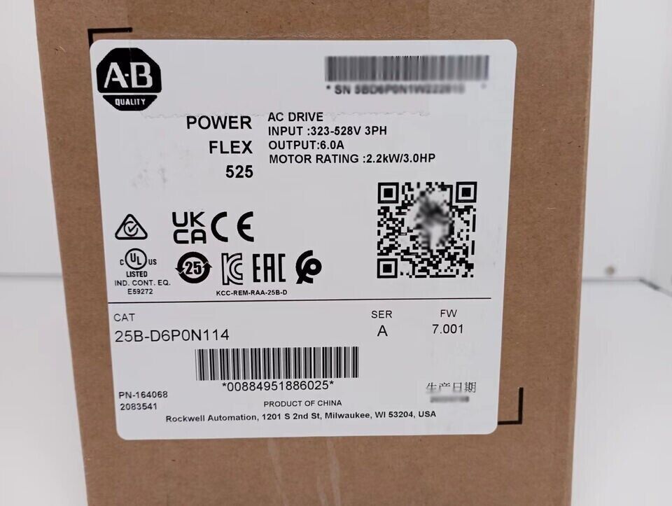 Allen-Bradley PowerFlex 525 AC Drive 25B-D6P0N114 - Factory Sealed - ALLEN-BRADLEY