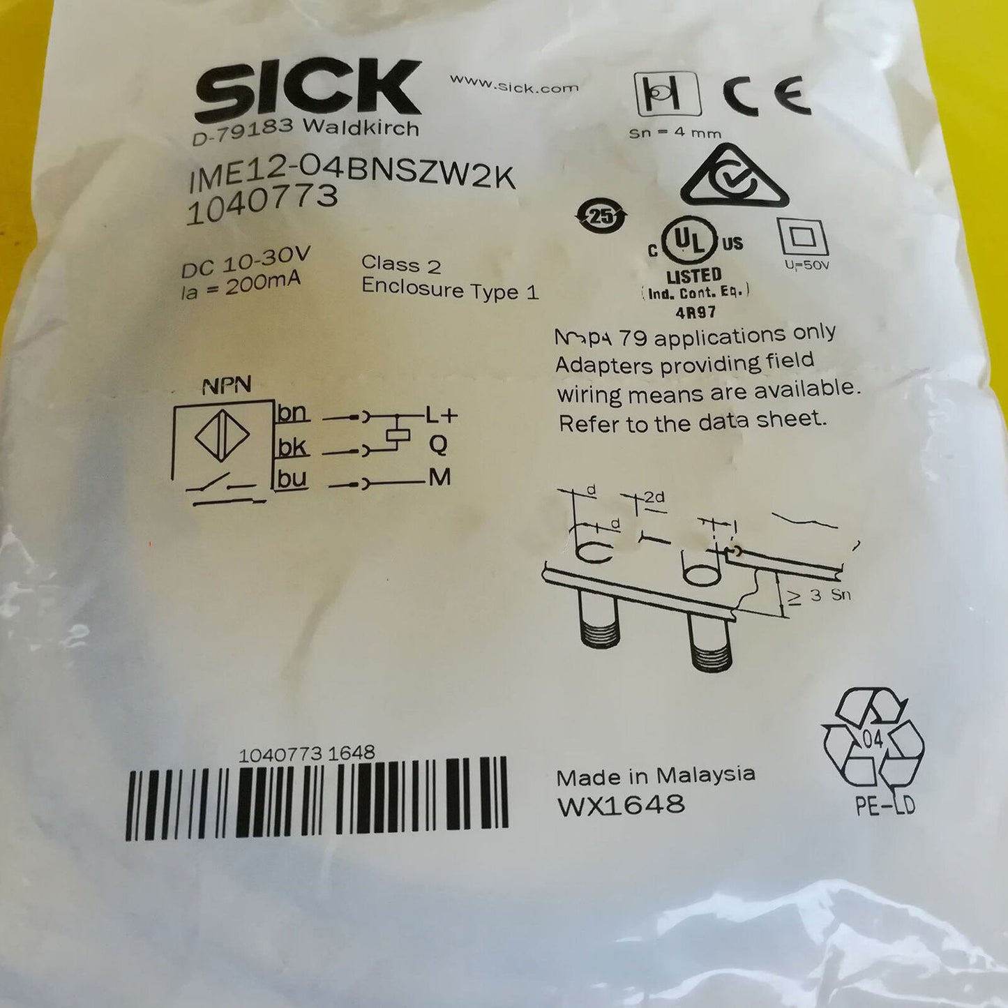 New ONE Proximity sensor IME12-04BNSZW2K 1040773 Fast - ONE