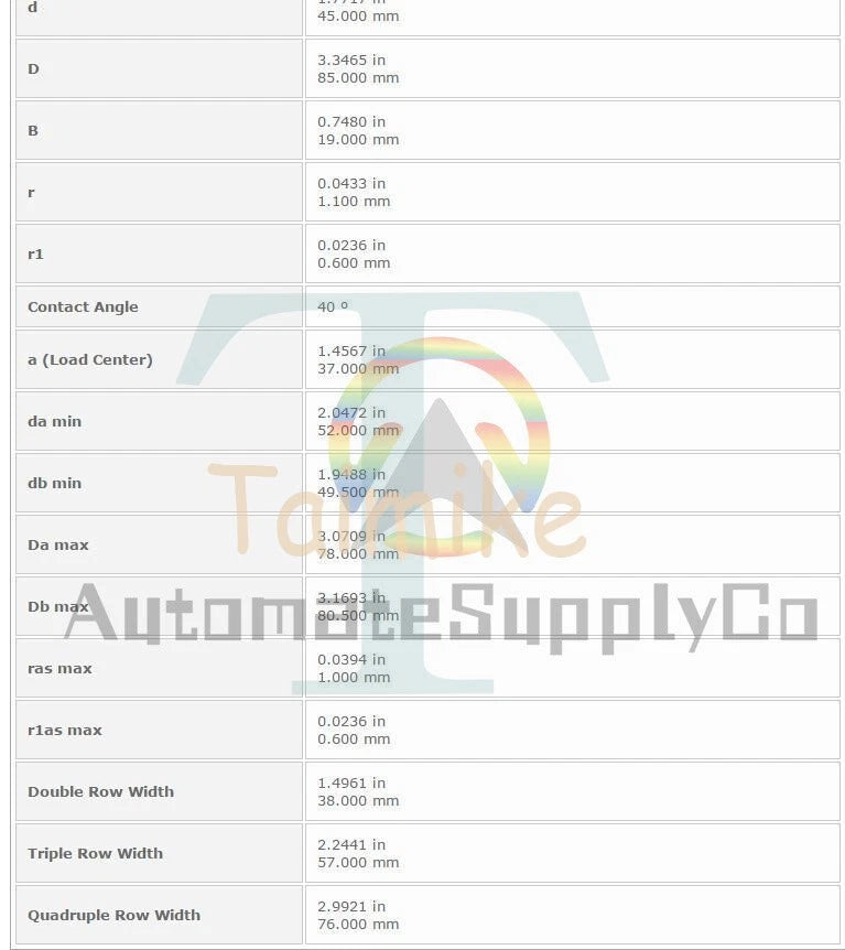 NTN 7209B Single Angular Contact Ball Bearings - Open Type 45x85x19mm. #