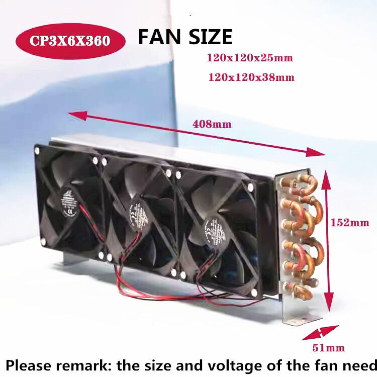 new 1pcs CP3X6X360 Mini Condenser Radiator Copper Tube Fin Evaporator 3*120 Fan - INDUSTRIAL-EQUIP