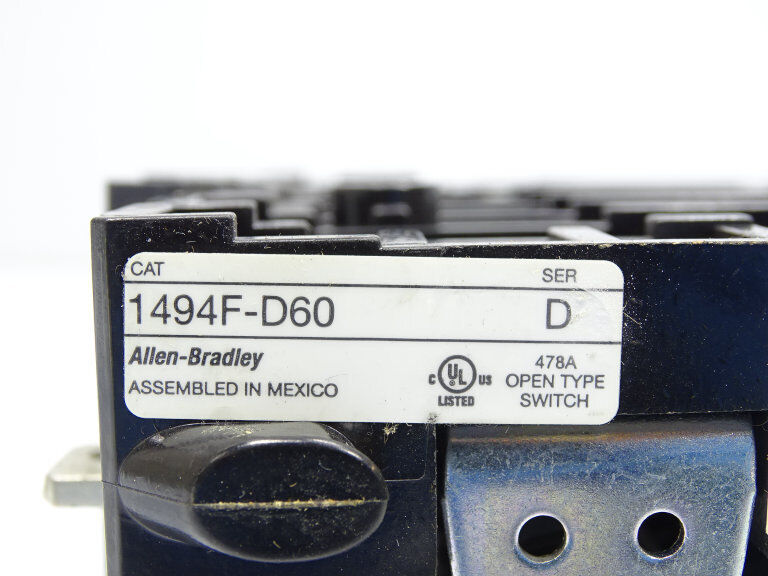 Allen Bradley 1494F-D60 Series D Switch, 100A Dual-Pole D-230olt 2-Pin Plug Switch with 24-Hour Load Capacity and 5-Year Warranty - ALLEN BRADLEY