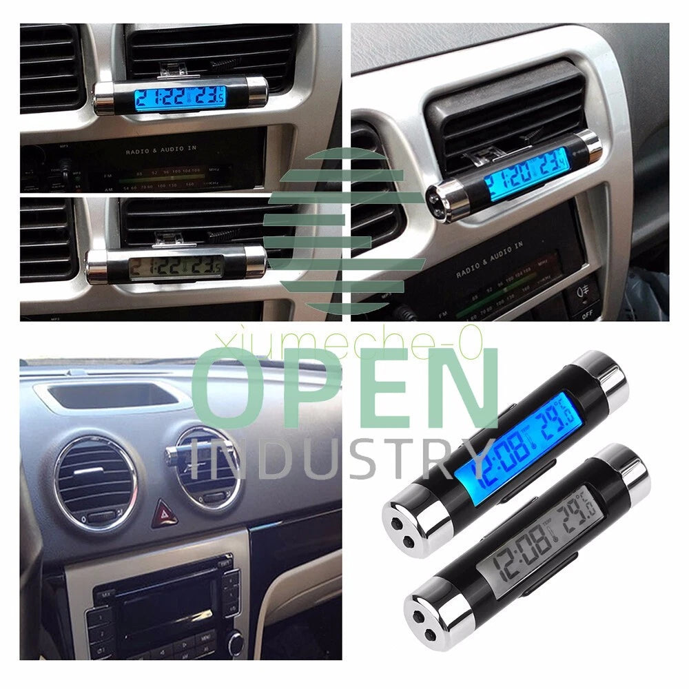 2in1 Digital LED Car Clock Thermometer Temperature LCD Backlight Without Battery