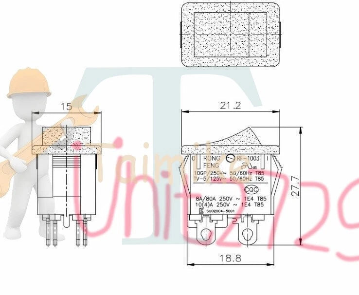 1pcs RONG FENG RF-1003 10A 250VAC 4Feet 2 Positions TV-5 Rocker Switch