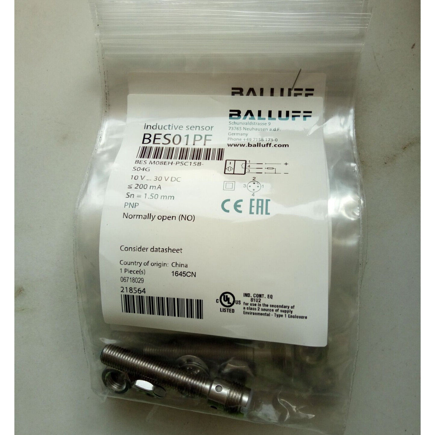 Balluff Proximity Sensor BES M08EH-PSC15B-S04G - BALLUFF