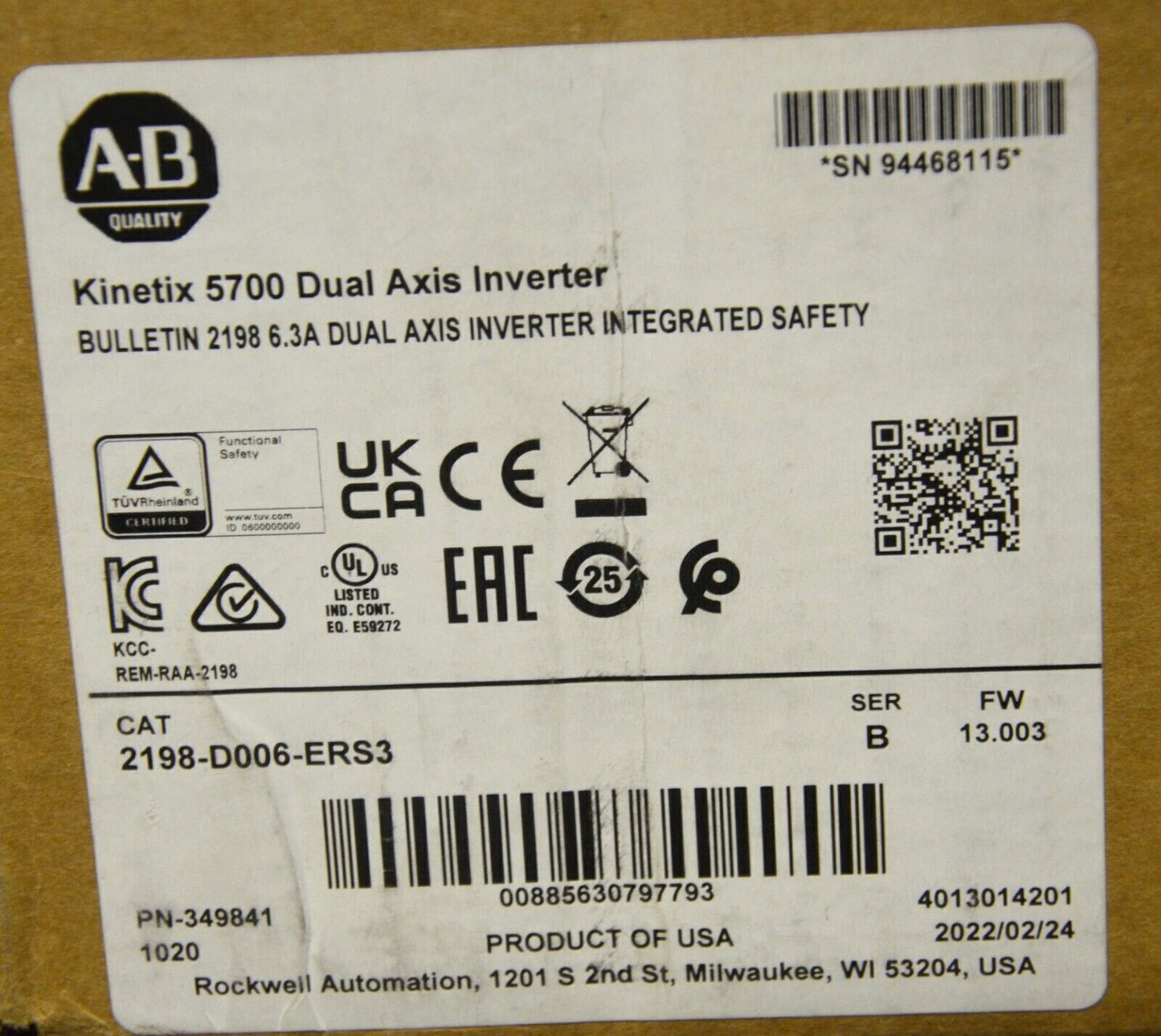 Allen Bradley Kinetix 5700 Servo Drive Module Dual-Axis 2198-D006-ERS3 - ALLEN BRADLEY