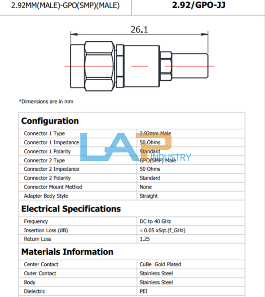 2.92/GPO-JJ Precision Adapter DC-40GHz - 1PCS New - GPO-JJ