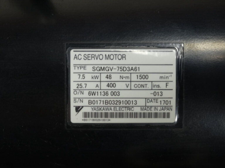 Yaskawa SGMV-75D3A61 Servo Motor 75A 200Hz 1600RPM - YASKAWA ELECTRIC