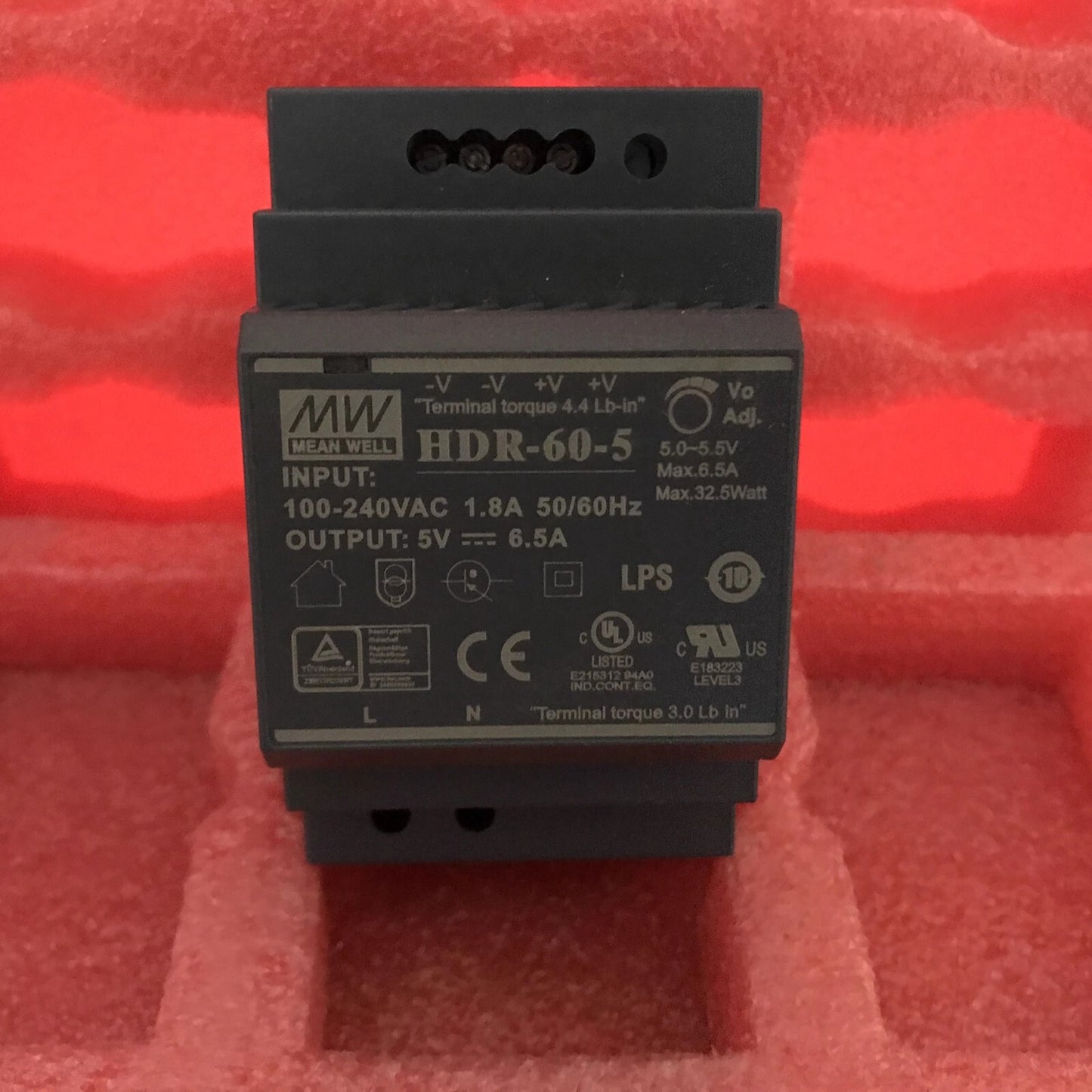 MEAN WELL HDR-60-5 5V 6.5A 60W Ultra Slim Stepped DIN Rail Type Power Supply