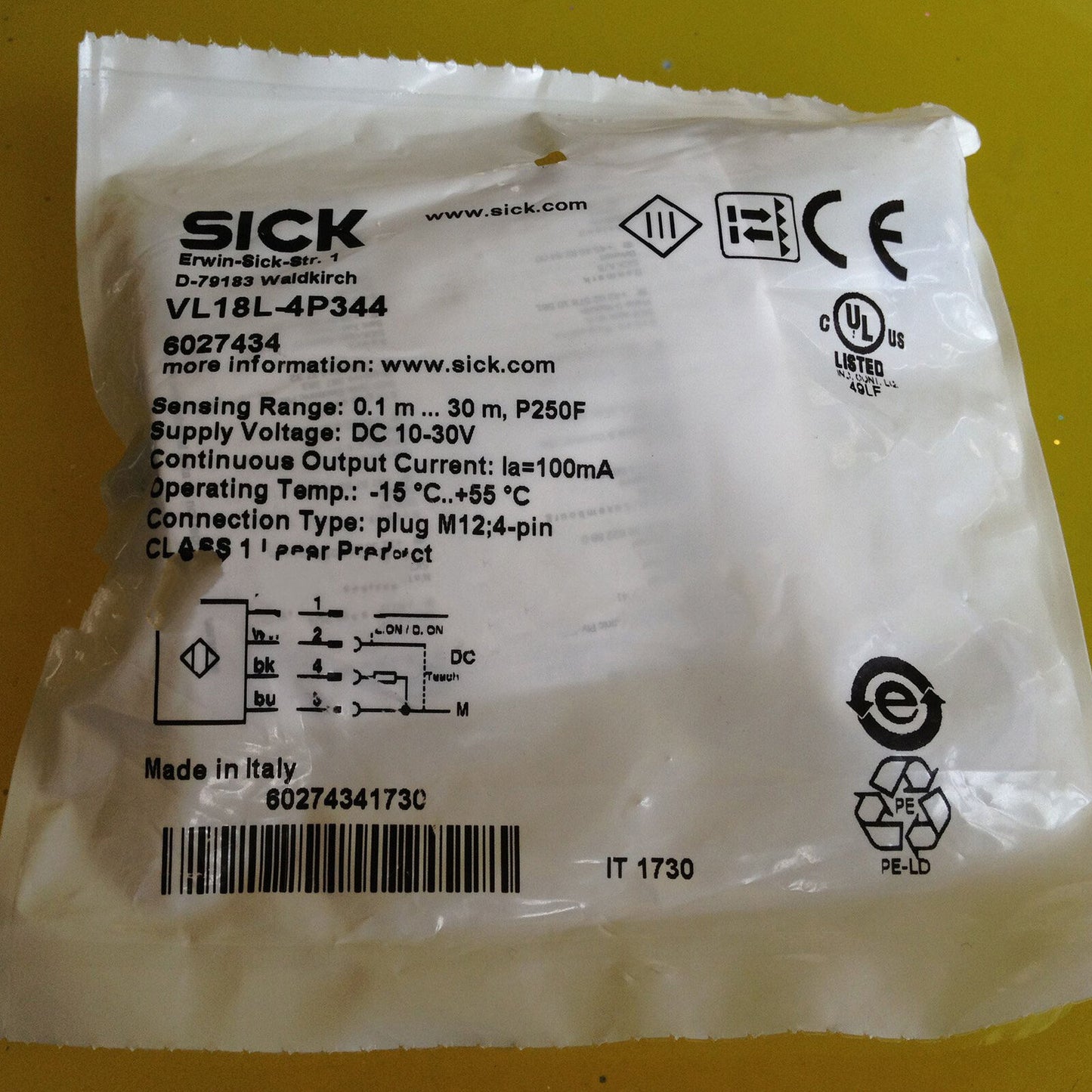SICK Photoelectric Sensor VL18L-4P344 - SICK