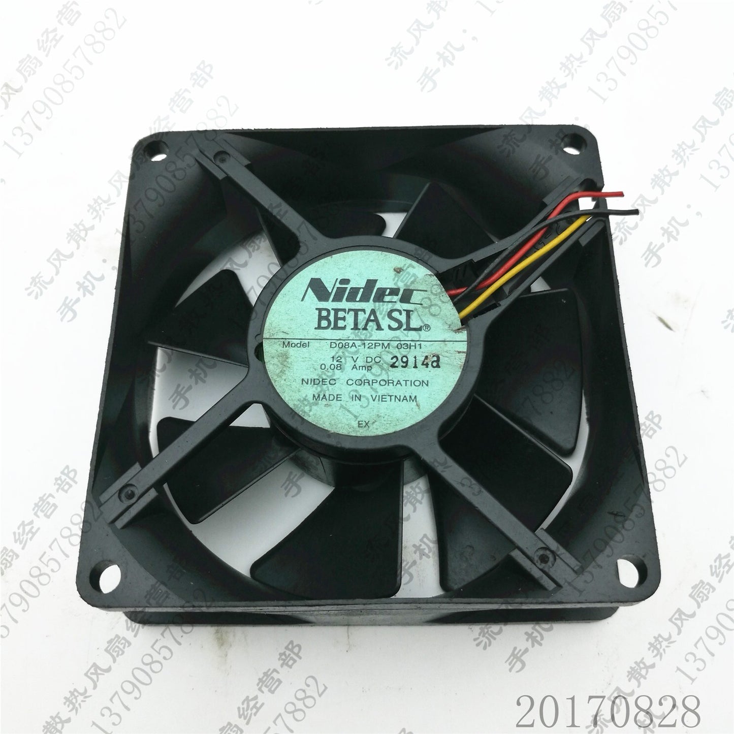 NIDEC D08A-12PM 03H1 8025 DC12V 0.08A 8CM 3-Wire Silent Cooling Fan