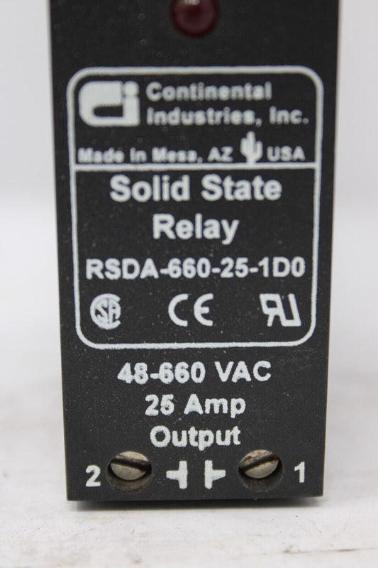used Continental Industries RSDA-660-25-1D0 Solid State Relay RSDA-660-25-100 - CONTINENTAL INDUSTRIES