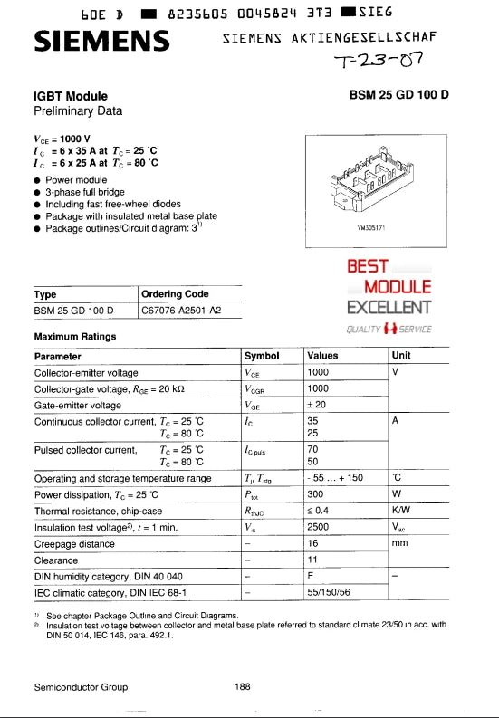 1PCS BSM25GD100D power supply module Quality Assurance